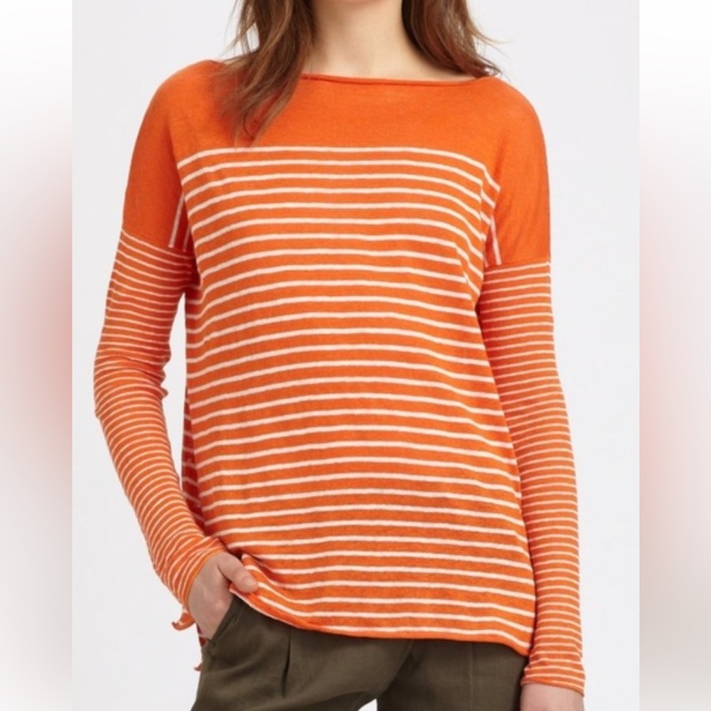 Vince orange linen boat neck top